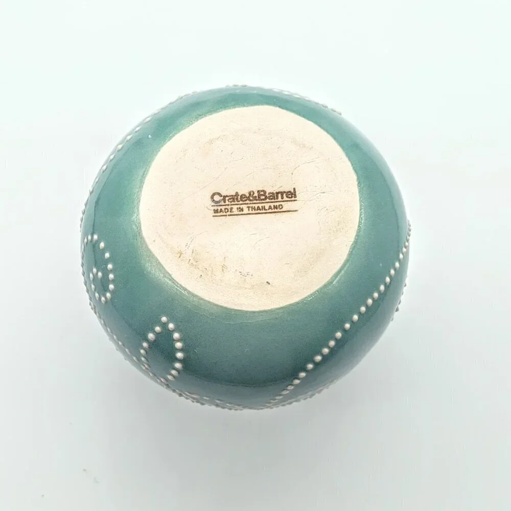 Crate & Barrel Aqua Blue White Stitch Embossed Dot Ceramic Bud Vase